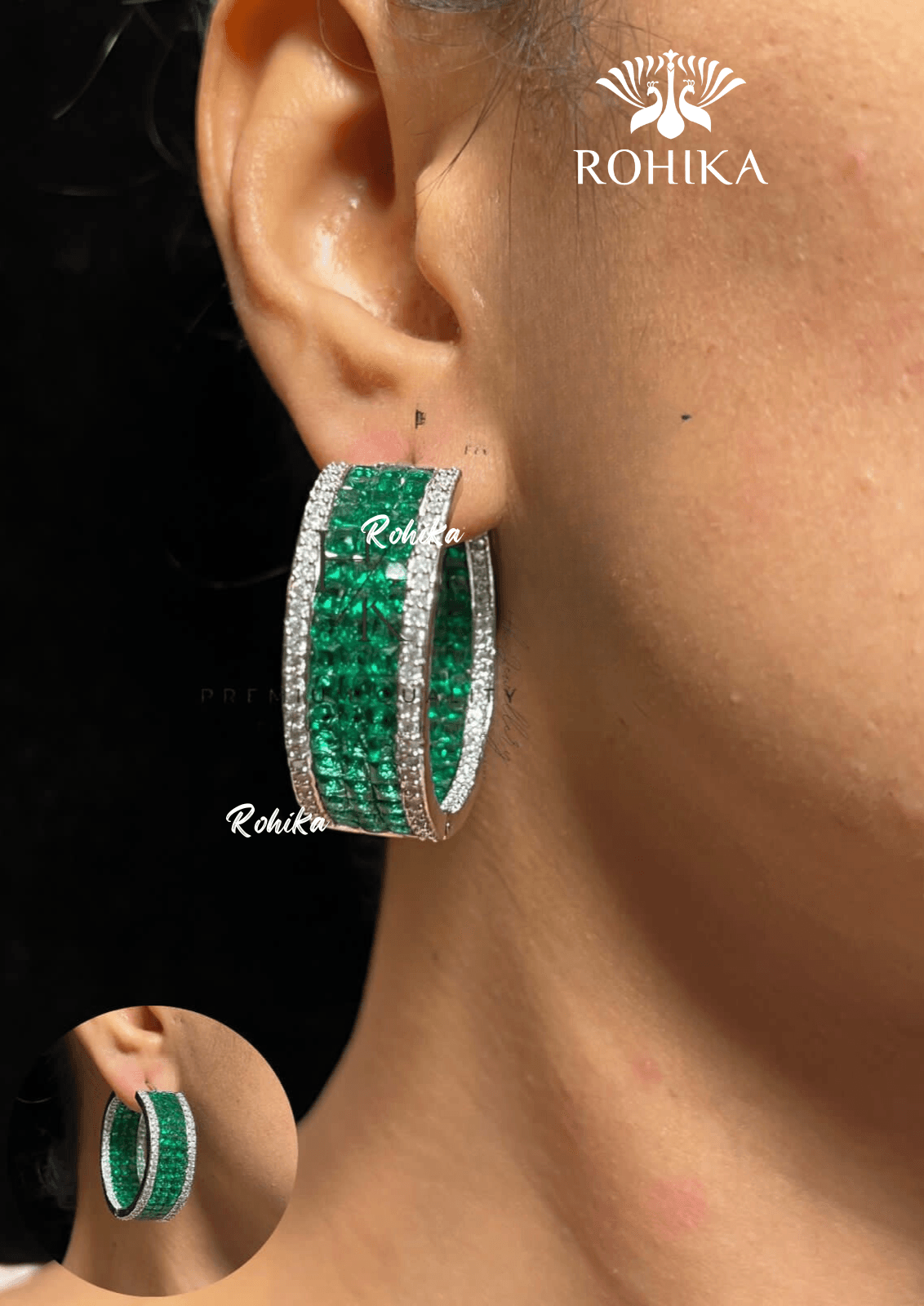 Nina american diamond earrings - Green - Rohika Store