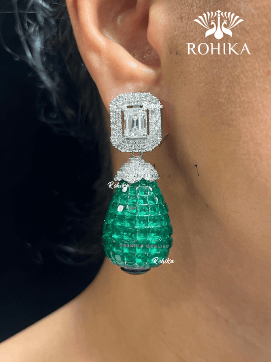 American diamond earrings (ADE -004) - Green - Rohika Store
