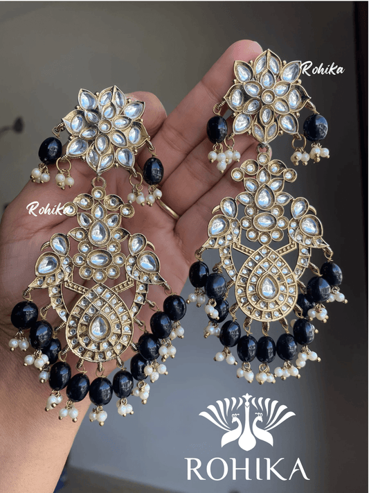 Anupama kundan earrings -Black - Rohika Store