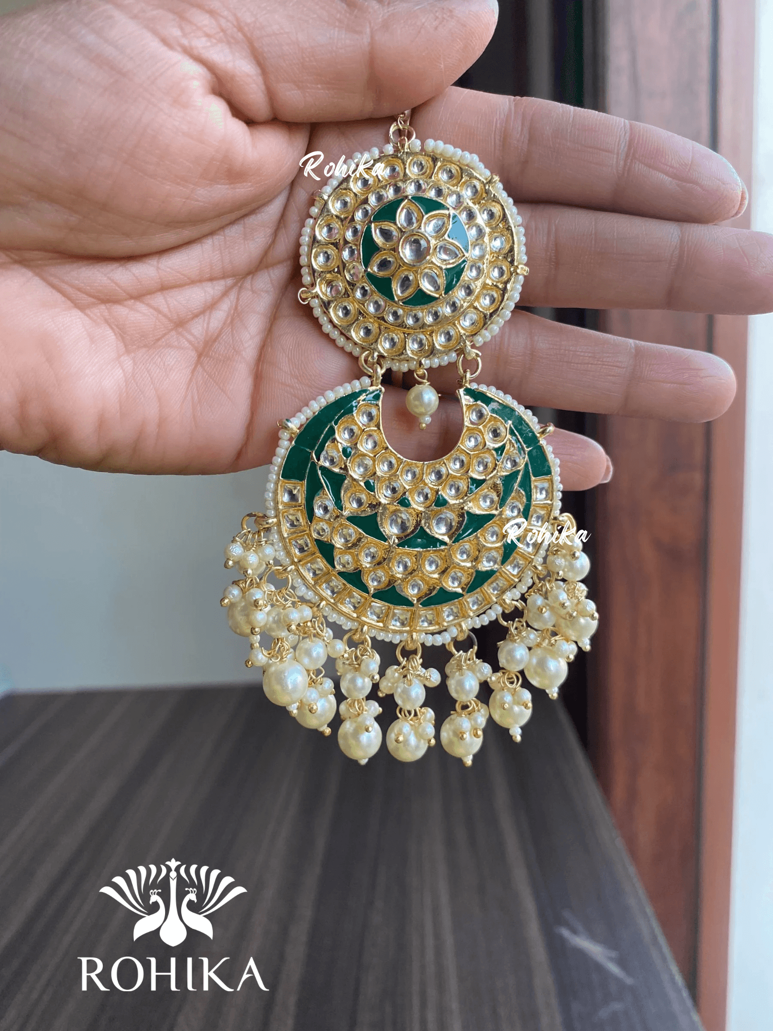 Tisha earrings and maangtikka combo - Green - Rohika Store