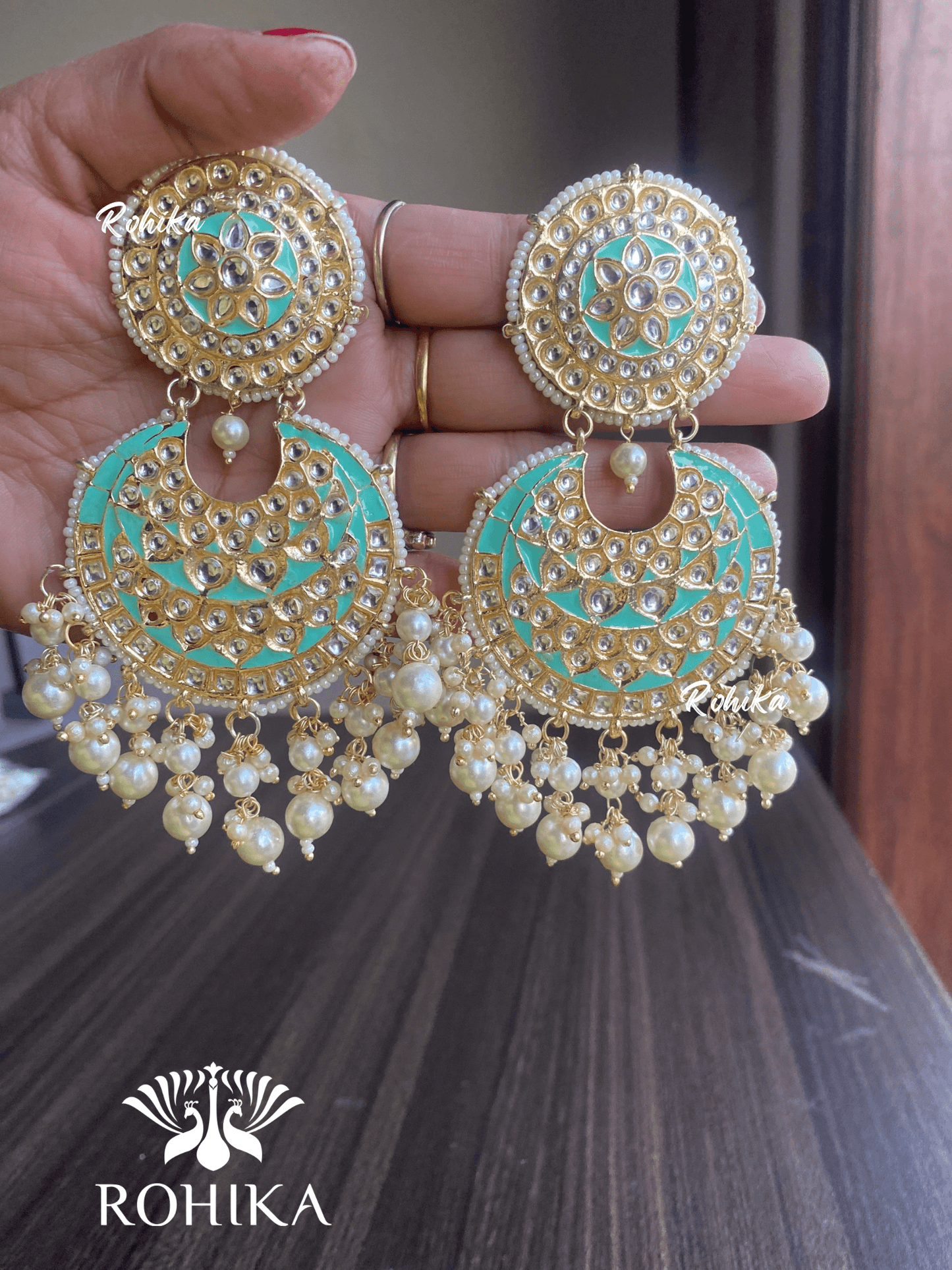 Tisha earrings and maangtikka combo - Mint green - Rohika Store