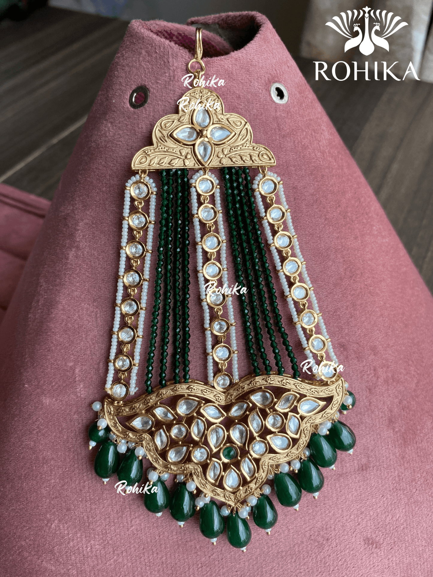 Bandini polki kundan passa/jhoomer (001) - Dark green - Rohika Store