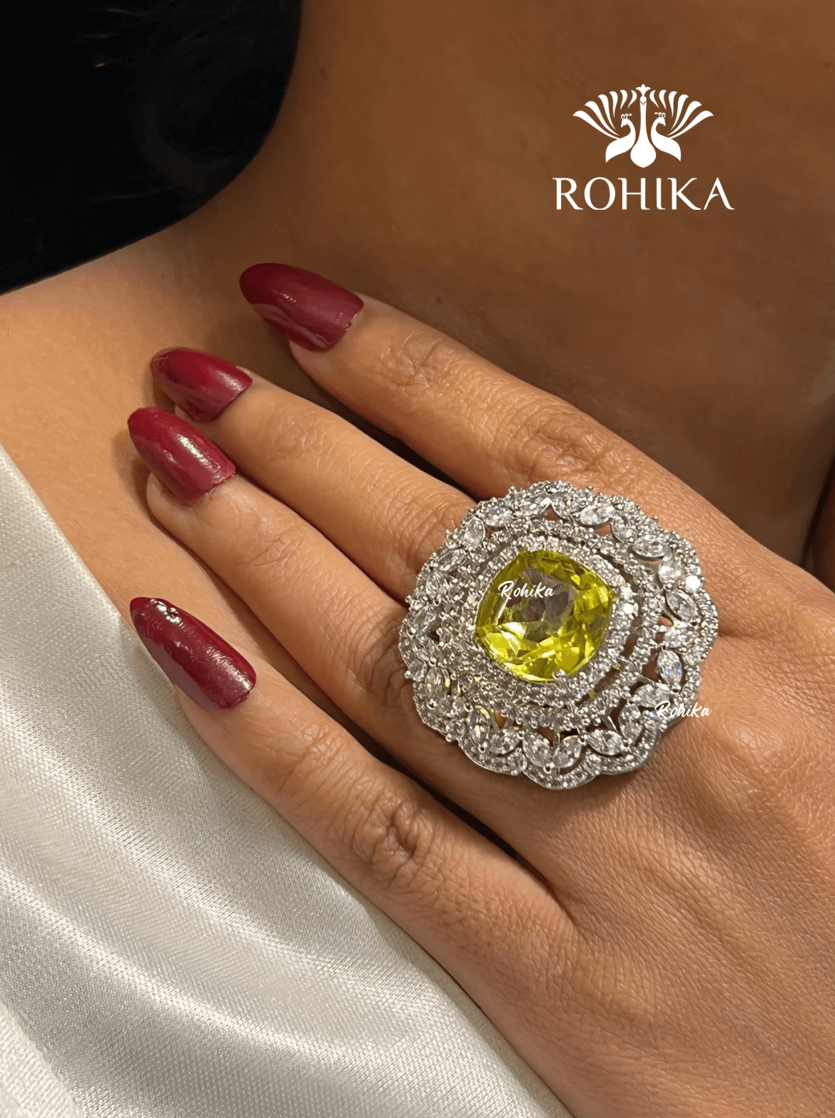 Grace american diamond Ring - Yellow - Rohika Store