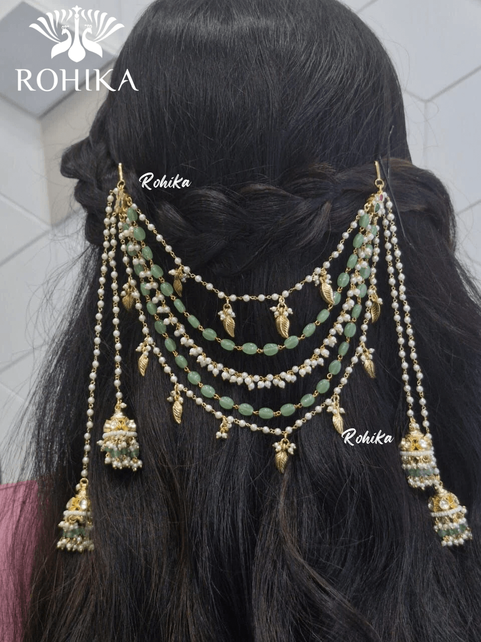 Pachhi kundan hair accessories - Mint Green - Rohika Store