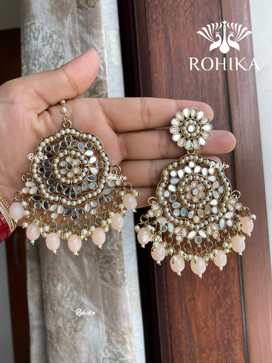 Rashi mirror earrings tikka combo - Peach