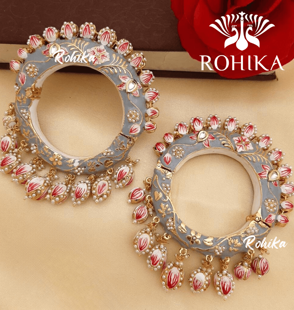 Menaka meenakari bangles - Grey and red - Rohika Store