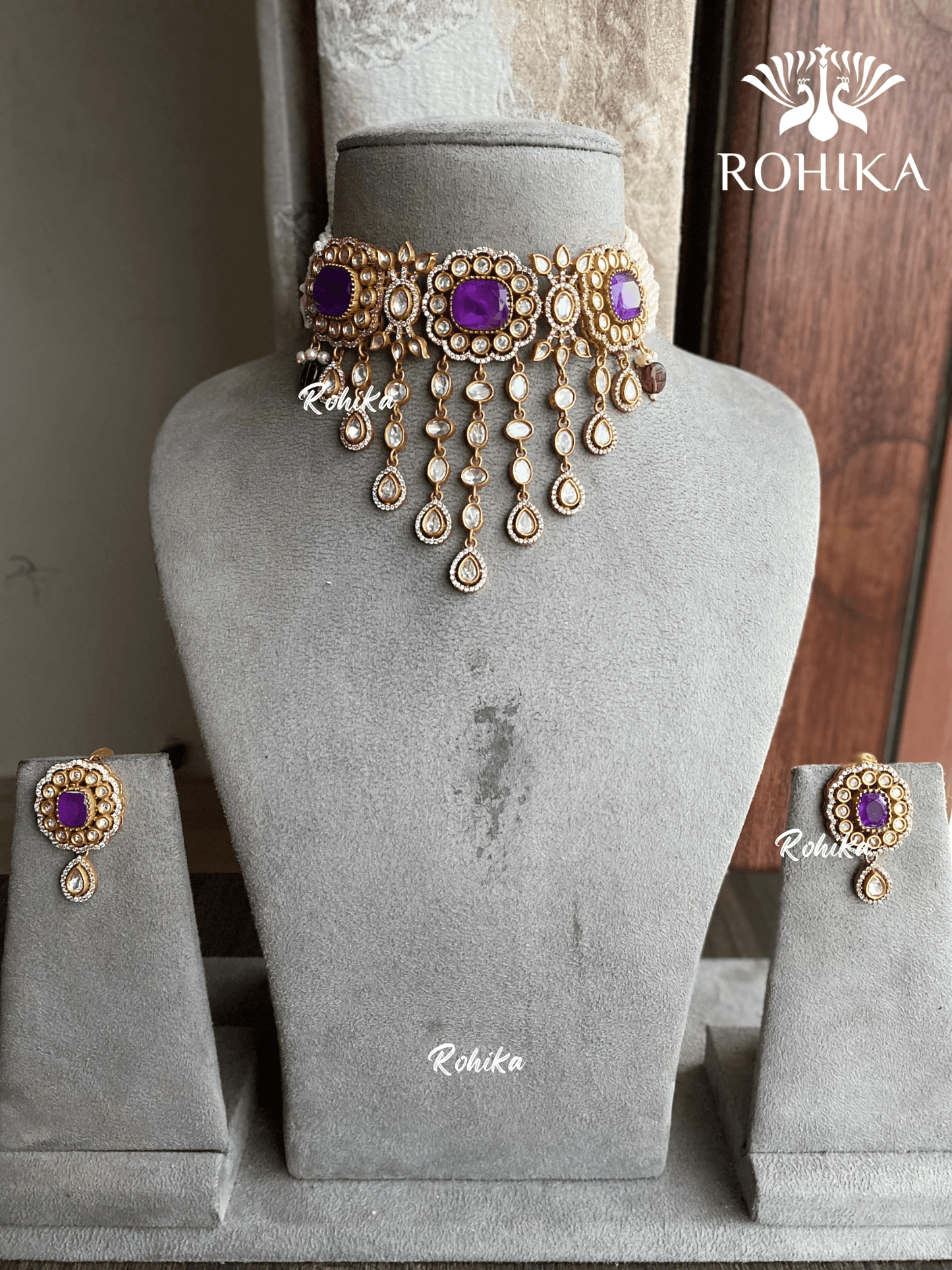 Asmi doublet kundan choker set - Purple - Rohika Store