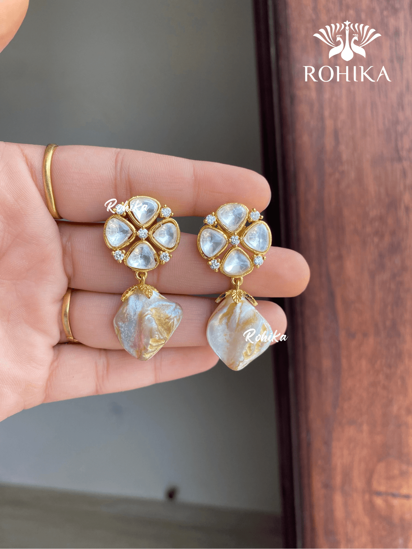 Sarmi polki kundan earrings - White - Rohika Store