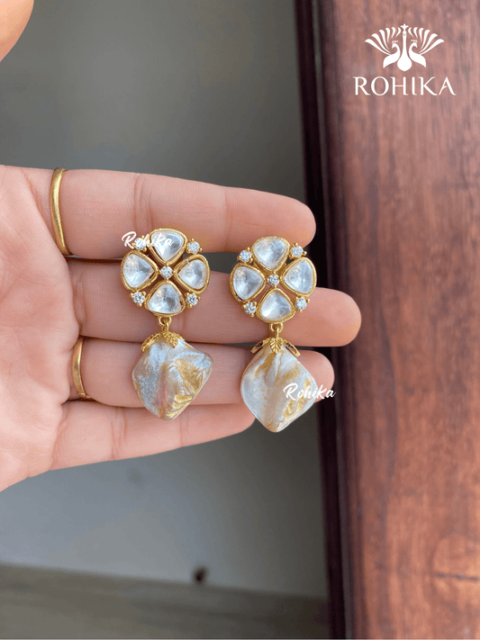 Sarmi polki kundan earrings - White - Rohika Store