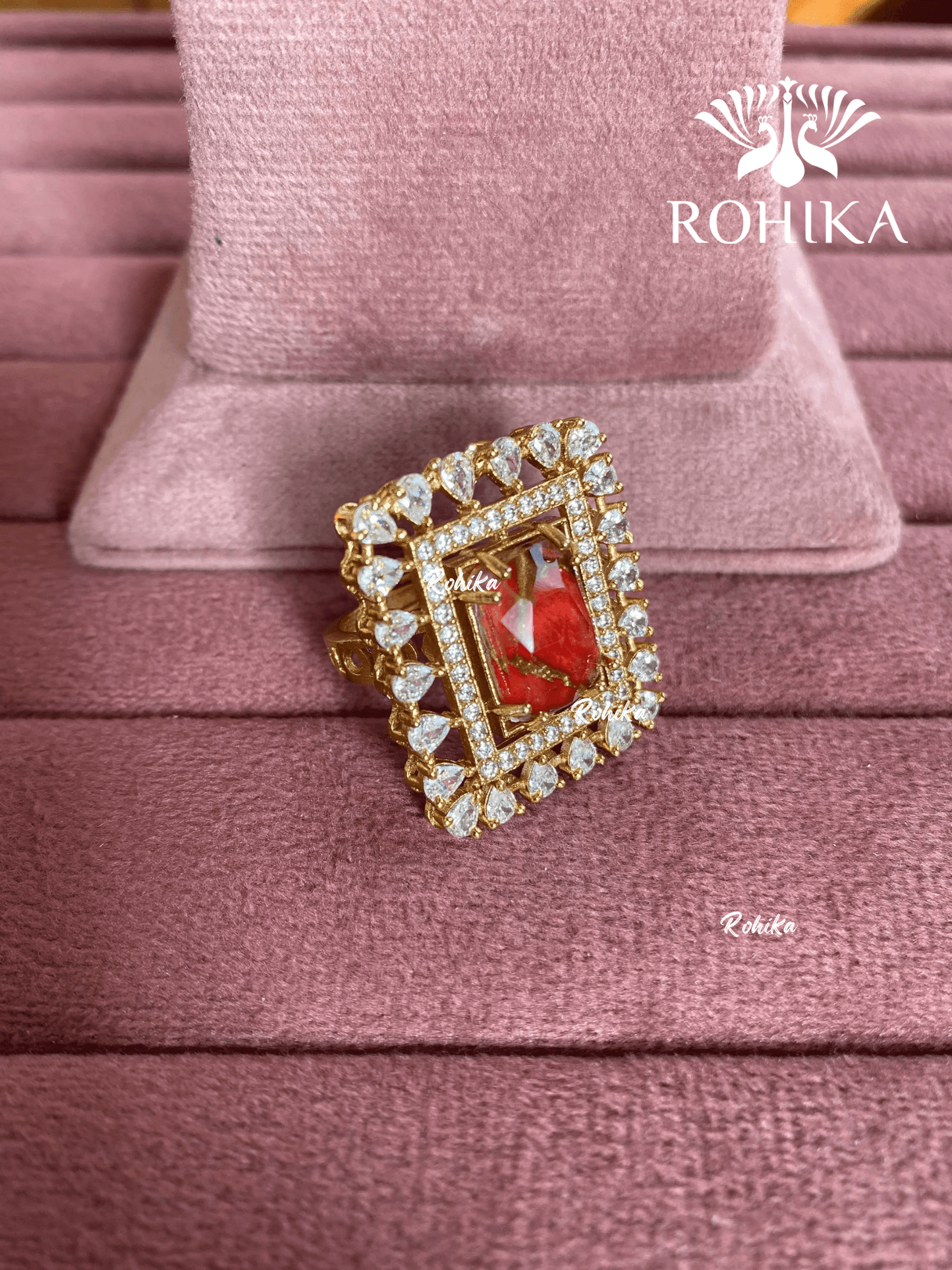 Angana polki kundan ring (SG-126) - Red - Rohika Store