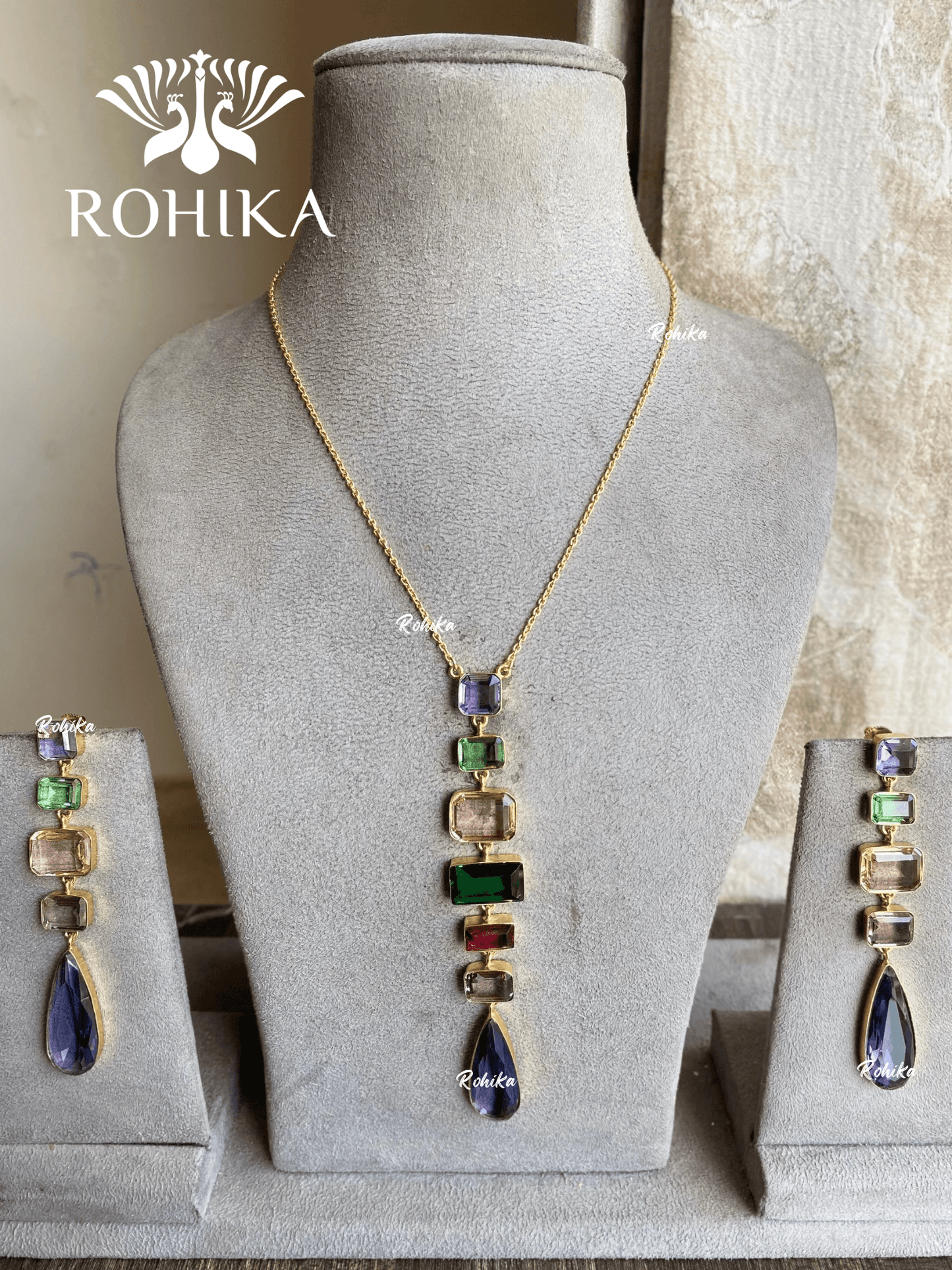 Rangras designer necklace set - Purple & multi colour - Rohika Store