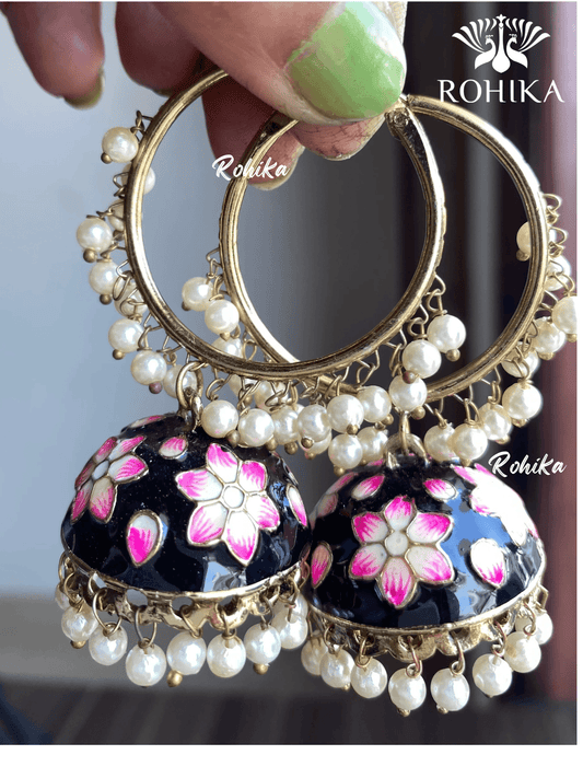 Phool jhumka bali earrings - Black - Rohika Store