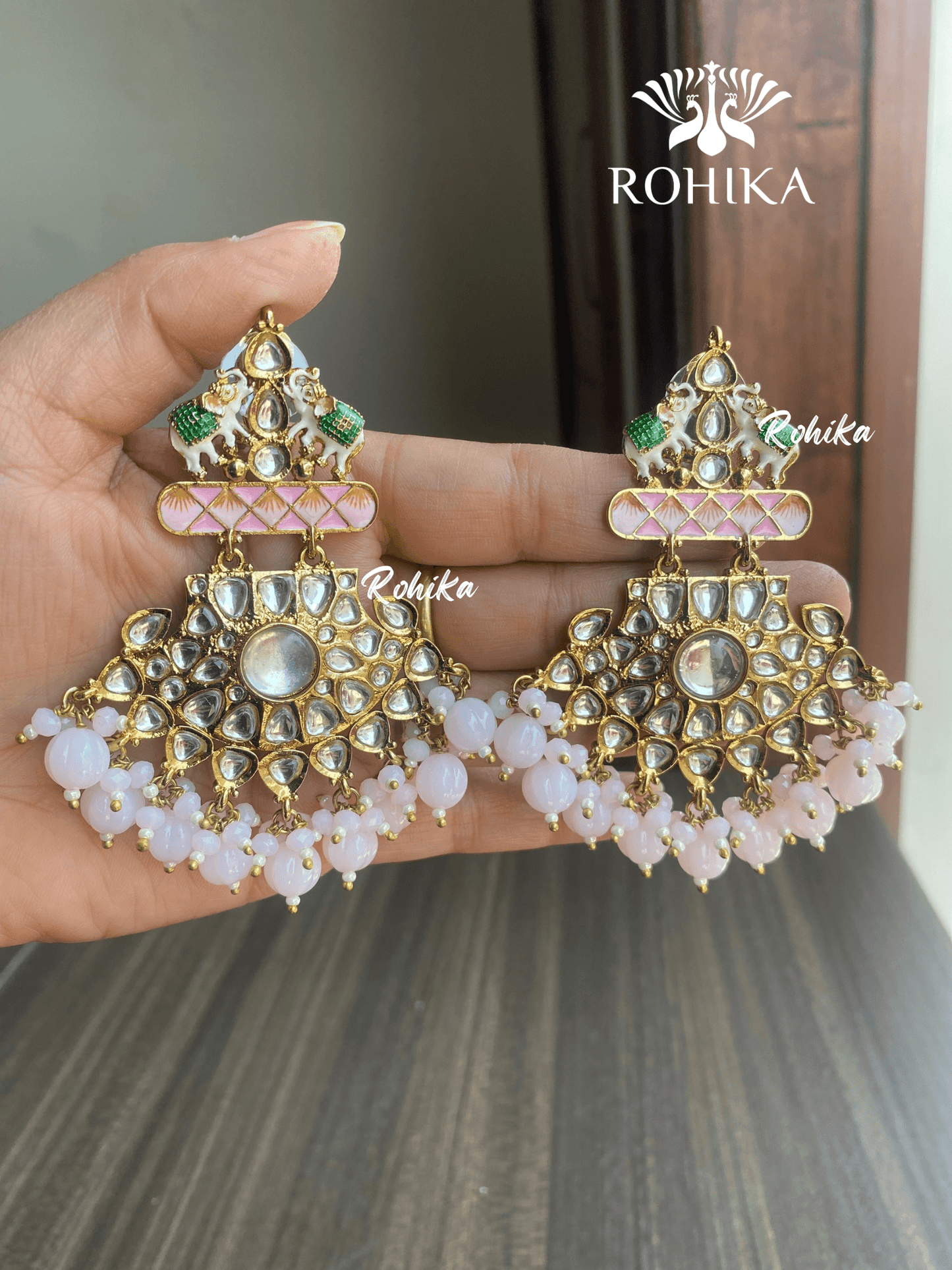 Ritu kundan earrings - Baby pink - Rohika Store