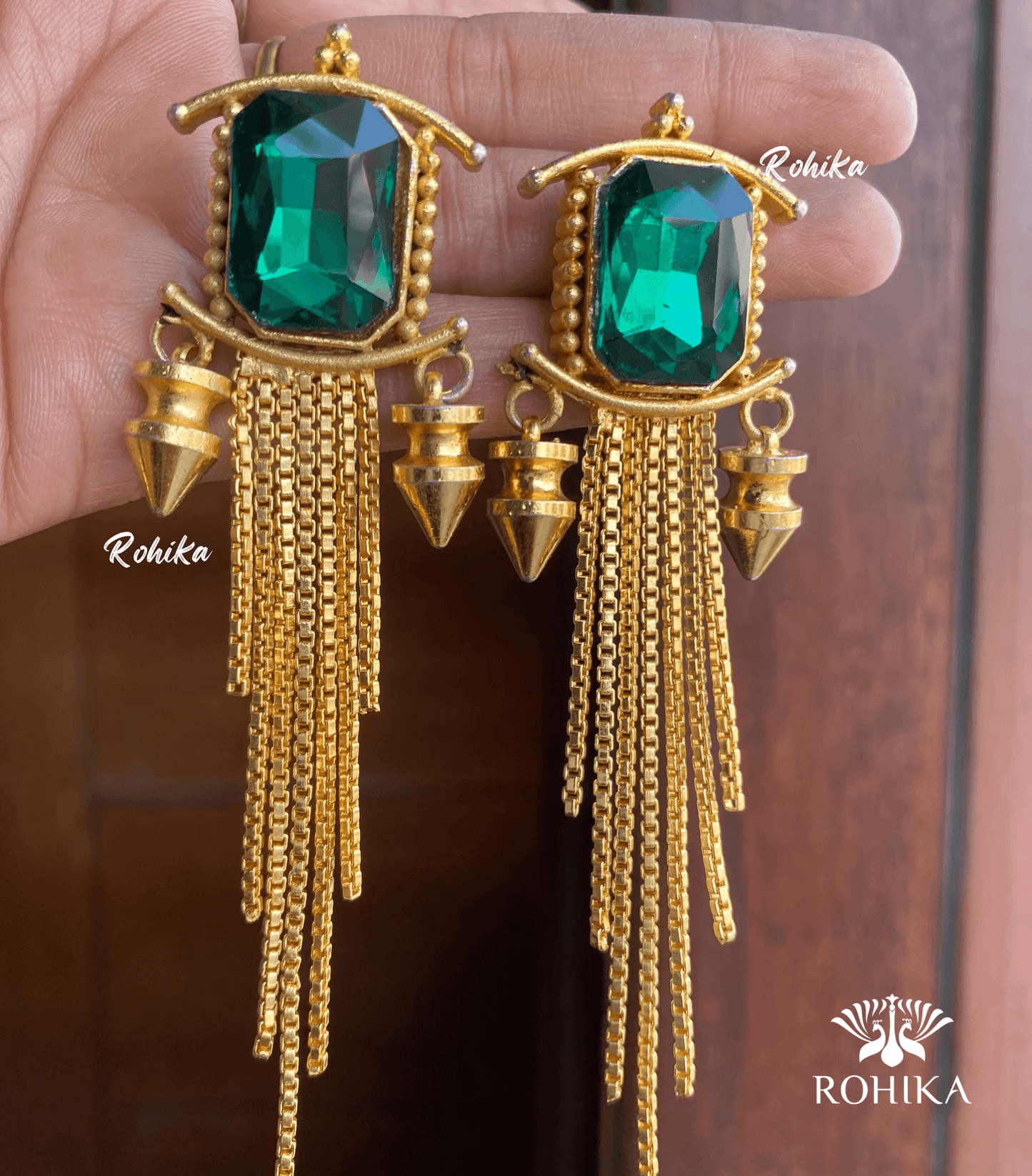 Zoya dangler earrings - Dark Green - Rohika Store