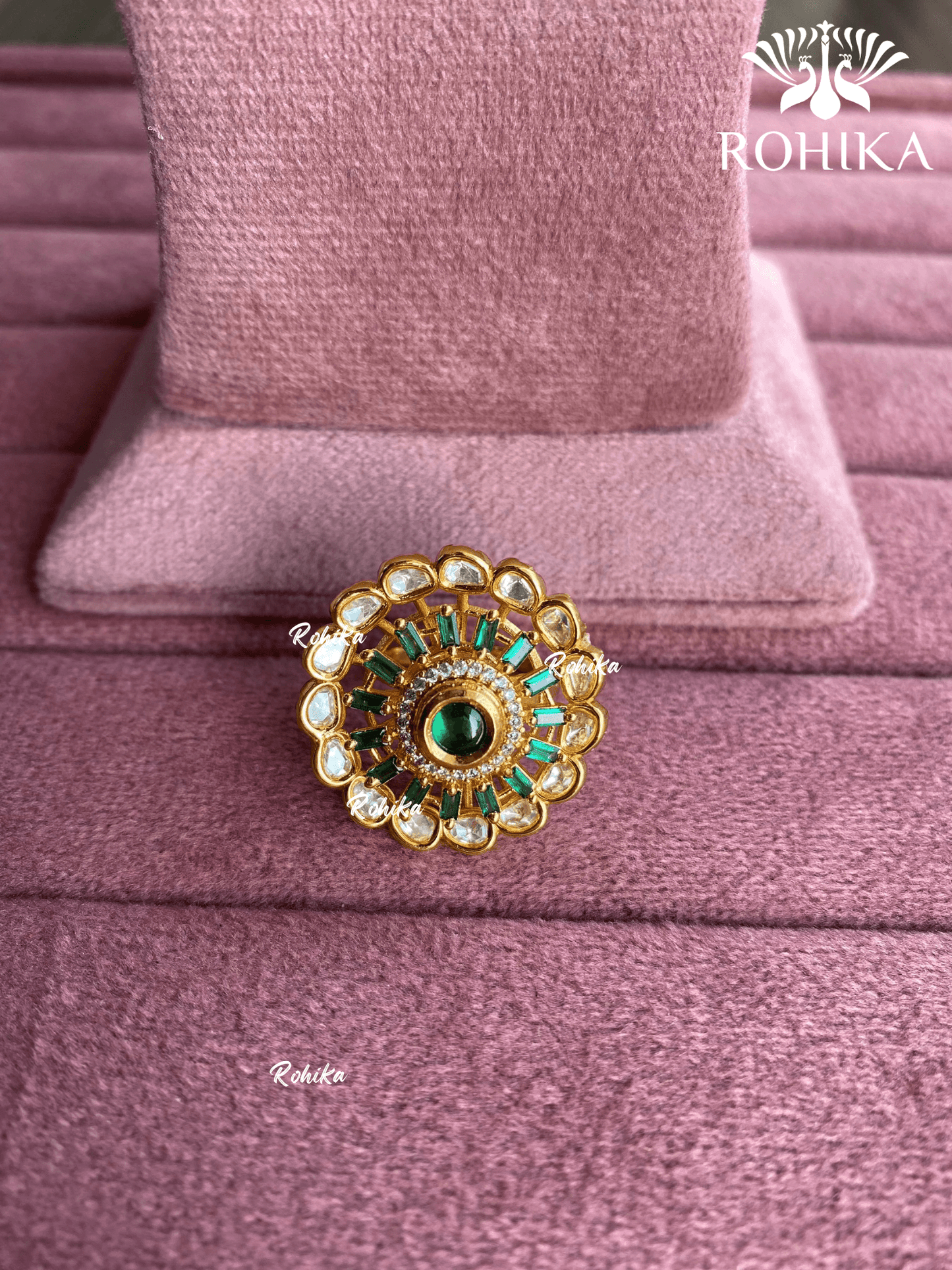 Angana polki kundan ring (SG-085) - Green - Rohika Store