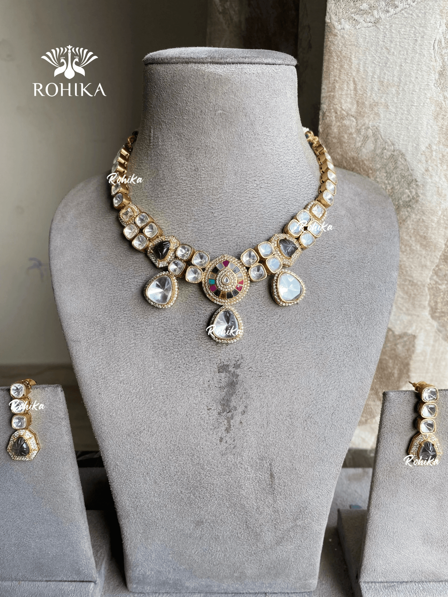 Sur polki kundan necklace set - Multi colour - Rohika Store