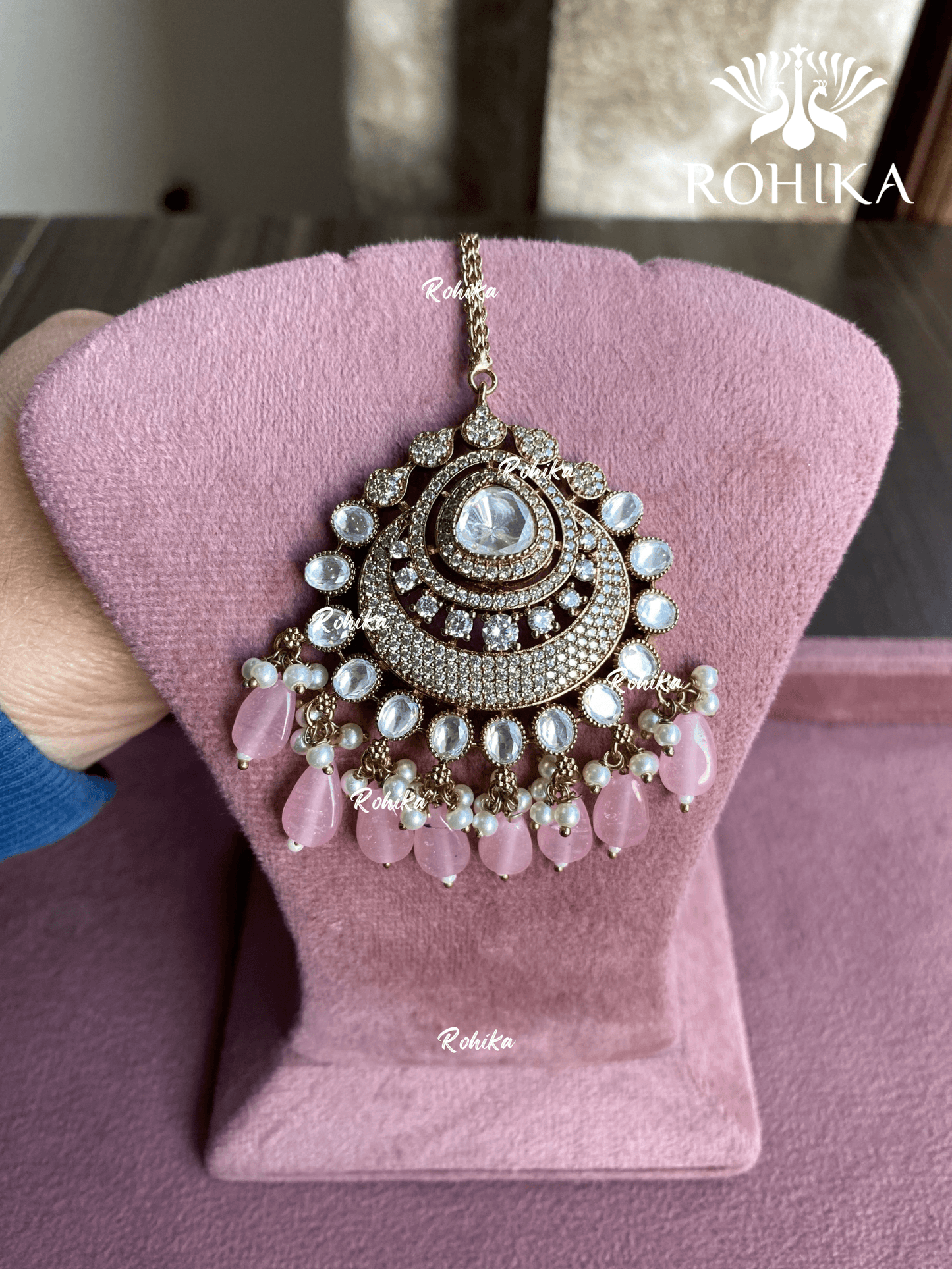Neha polki kundan maangtikka - Pink - Rohika Store
