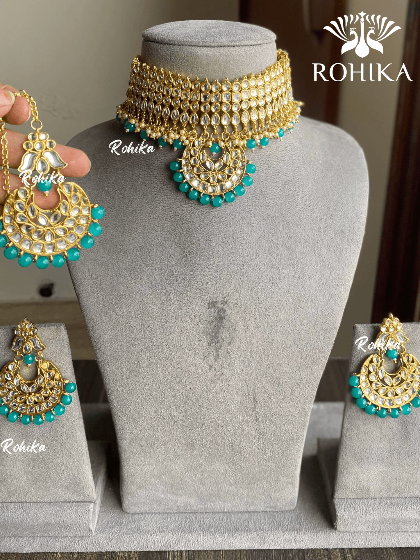 Kajari choker set - Sky blue - Rohika Store