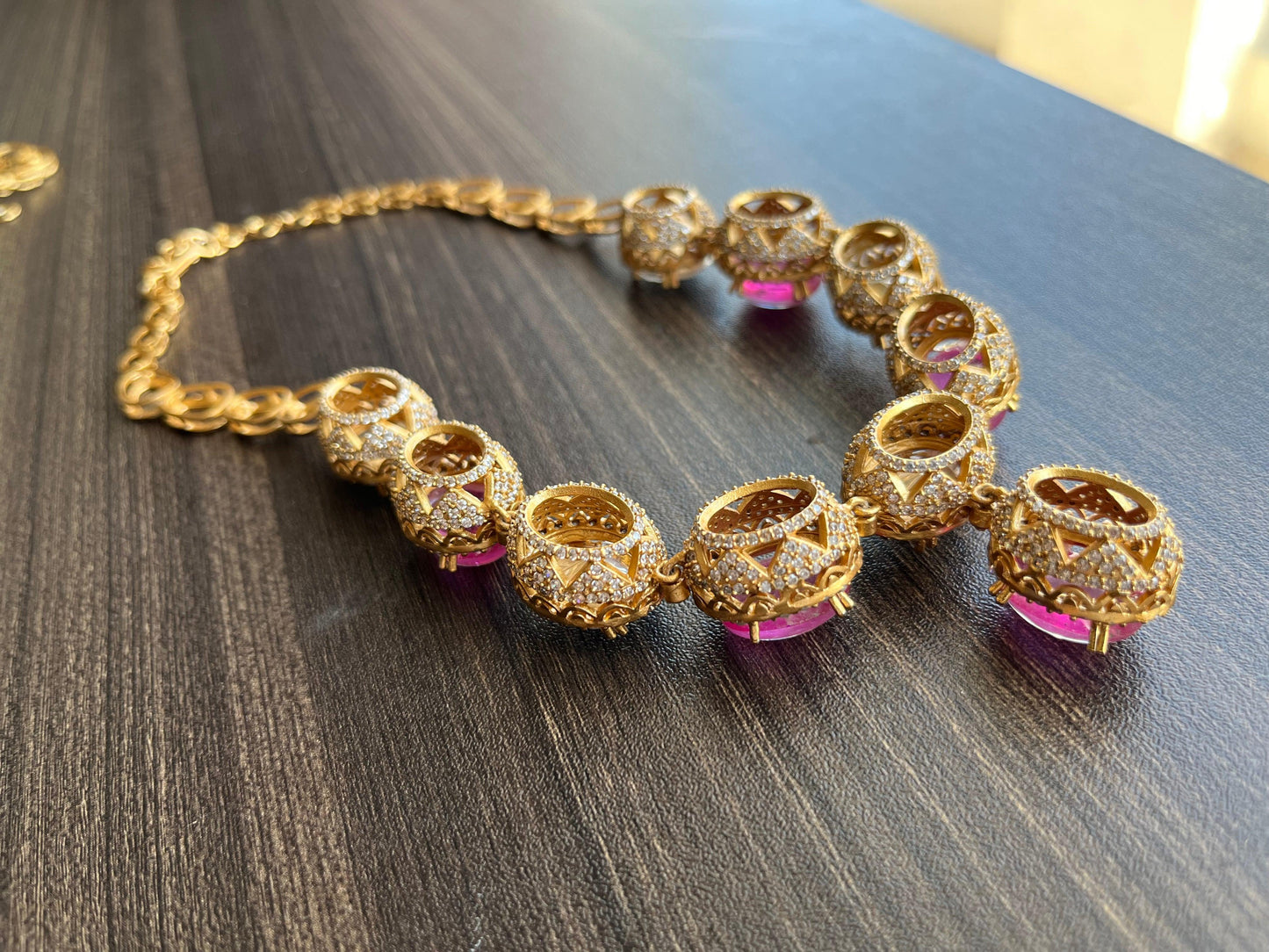 Sona moisanite doublet necklace set - Pink - Rohika Store