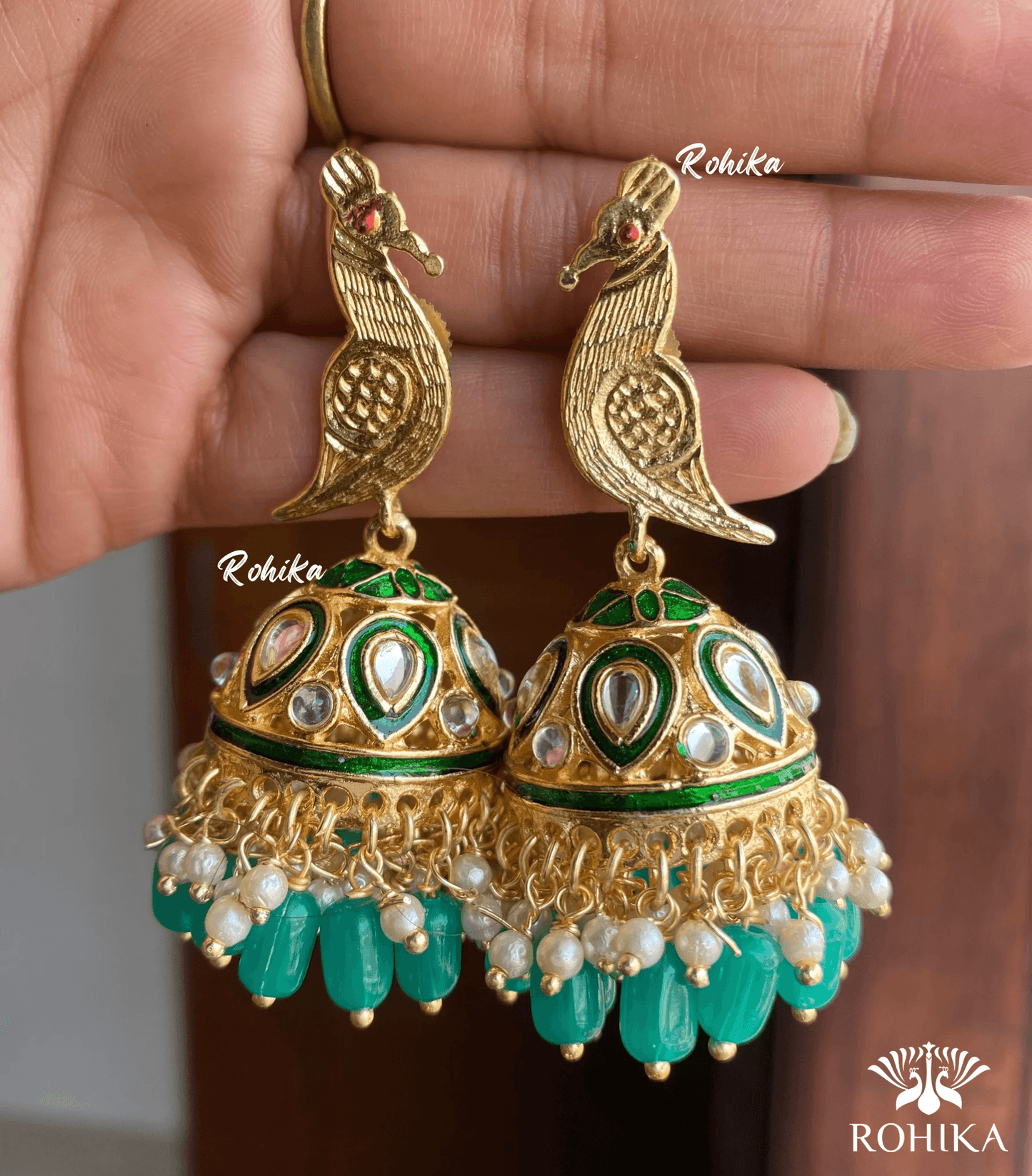 Nitya jhumka earrings - Dark Green - Rohika Store