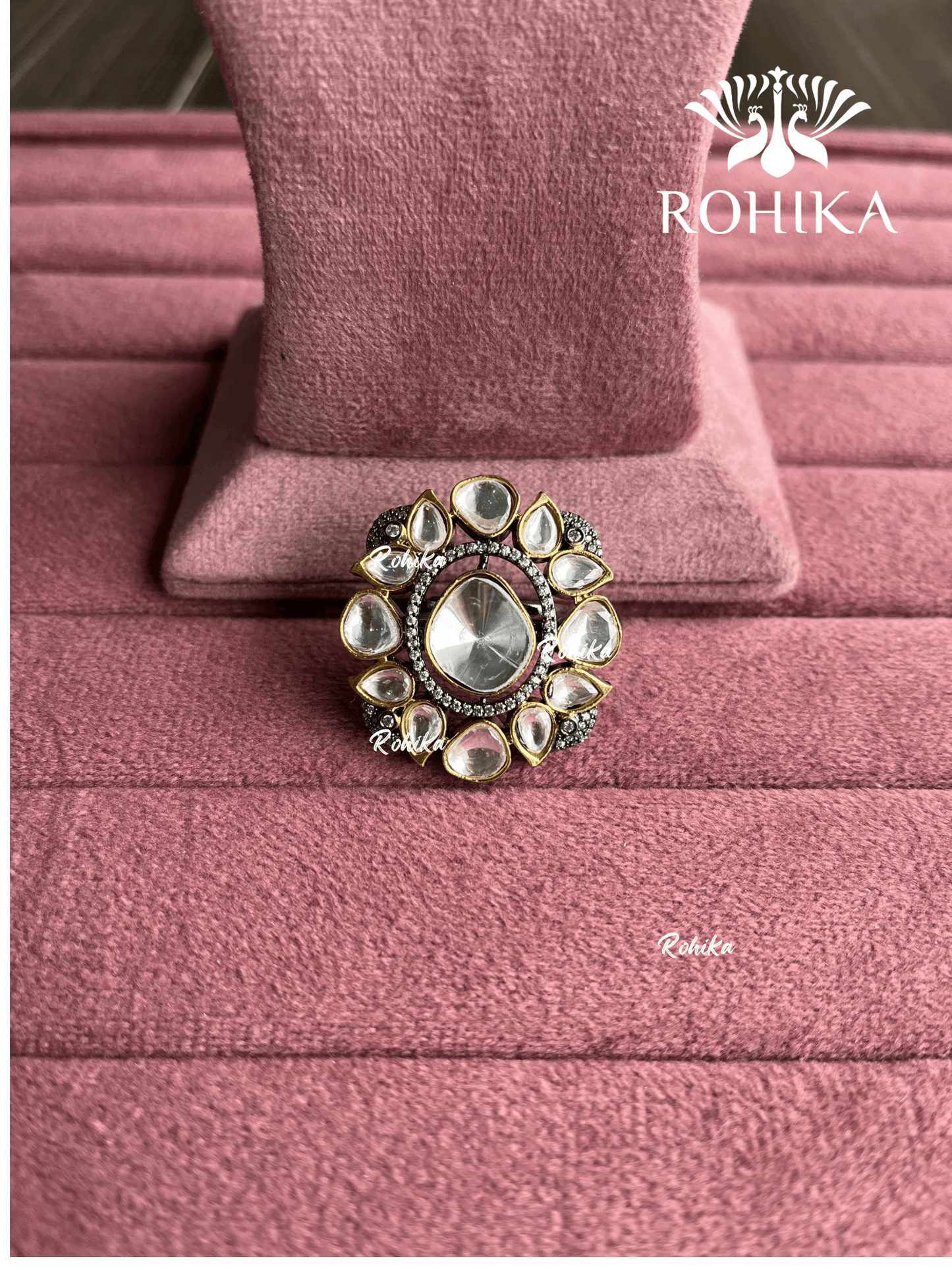 Angana polki kundan ring (SG-113) - White - Rohika Store