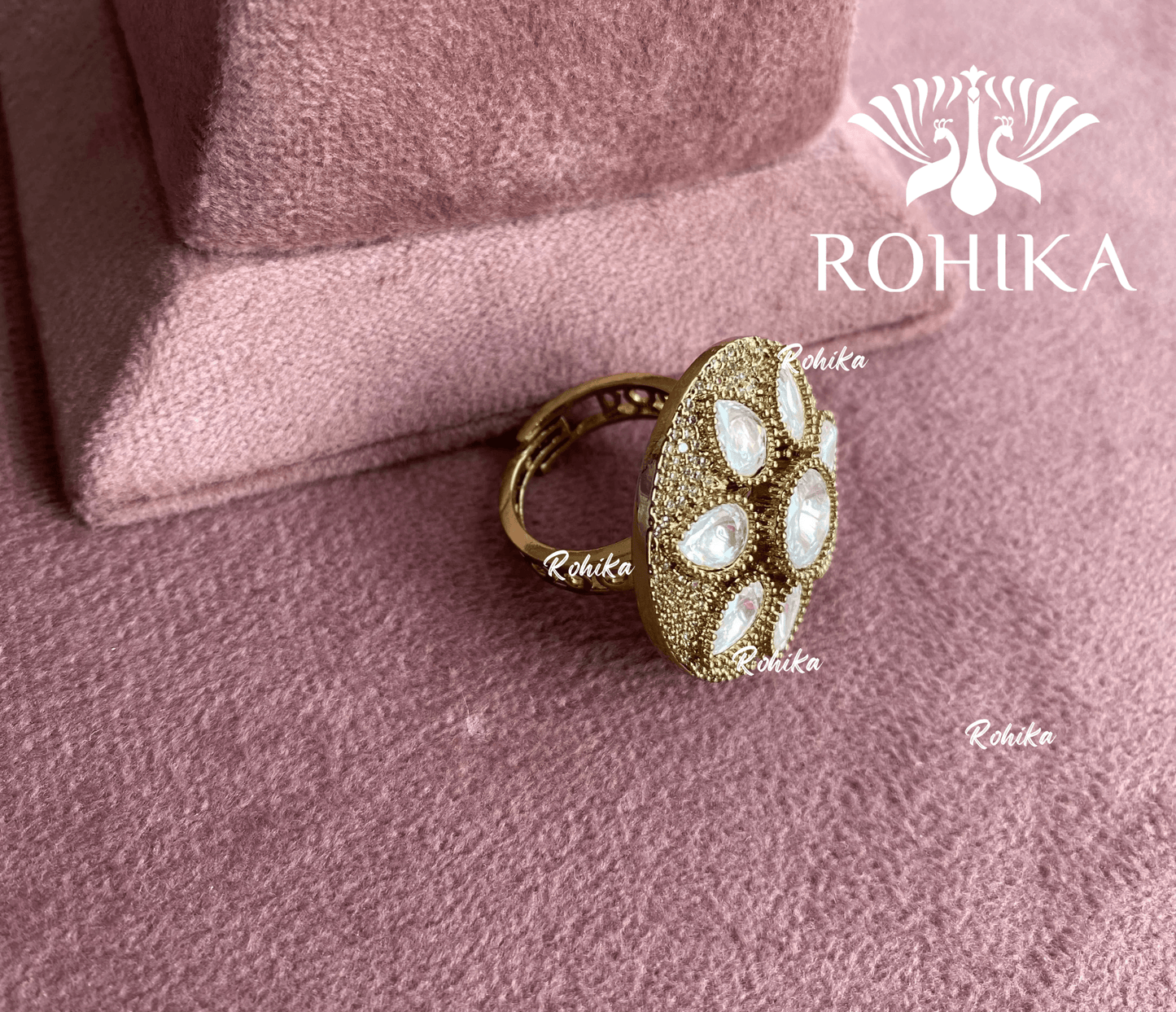 Angana polki kundan ring (SG-032) - White - Rohika Store