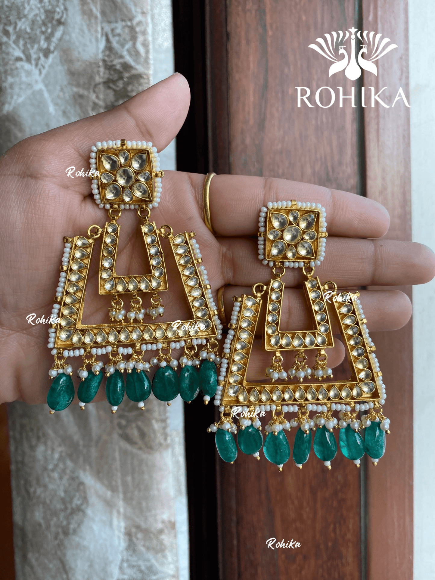 Parini pachhi kundan earrings (PKJ018) - Green - Rohika Store