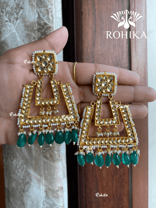Parini pachhi kundan earrings (PKJ018) - Green - Rohika Store