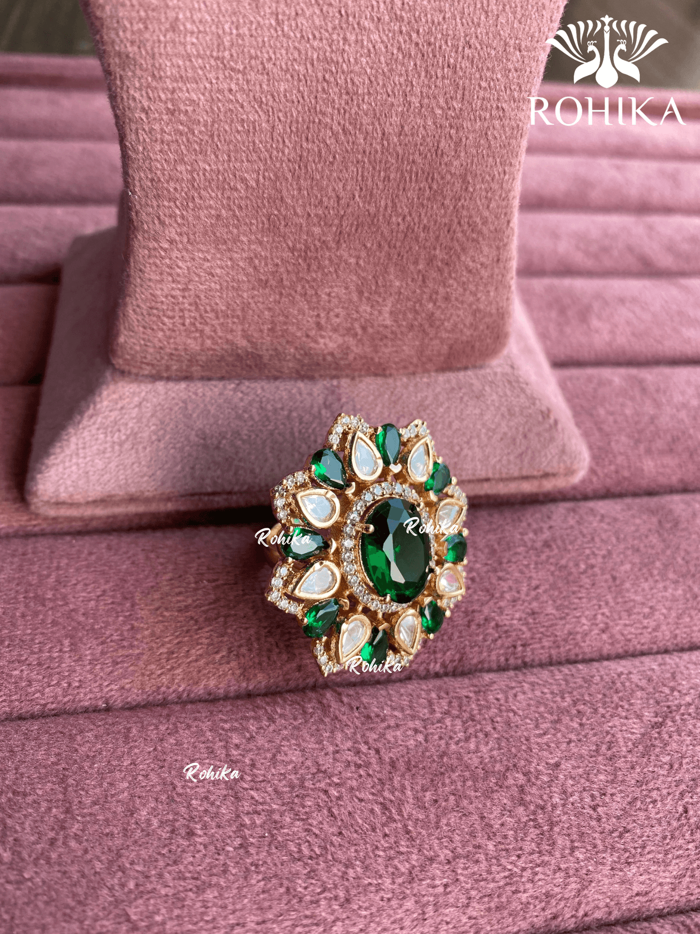 Angana polki kundan ring (SG-070) - Green - Rohika Store