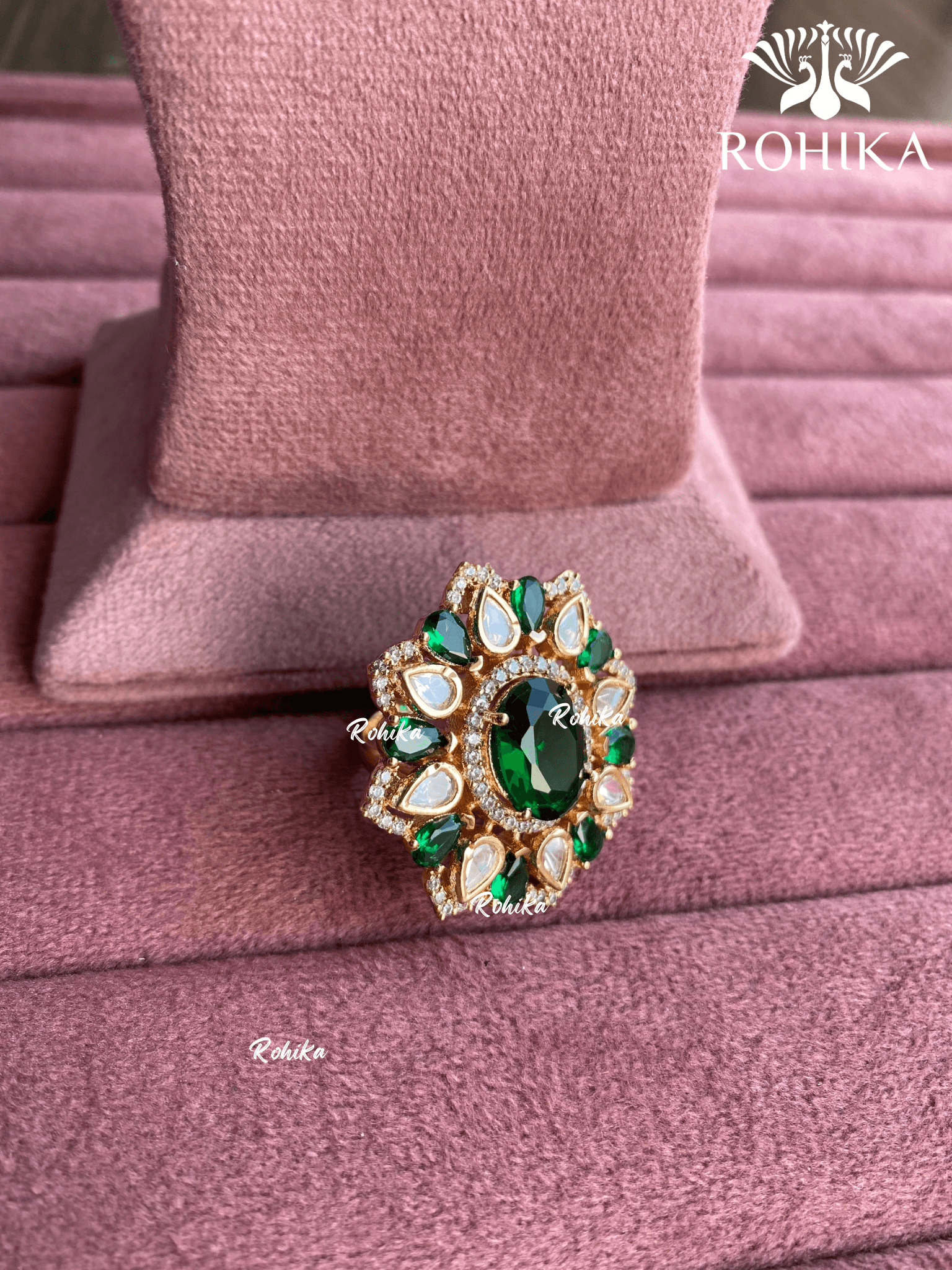 Angana polki kundan ring (SG-070) - Green - Rohika Store