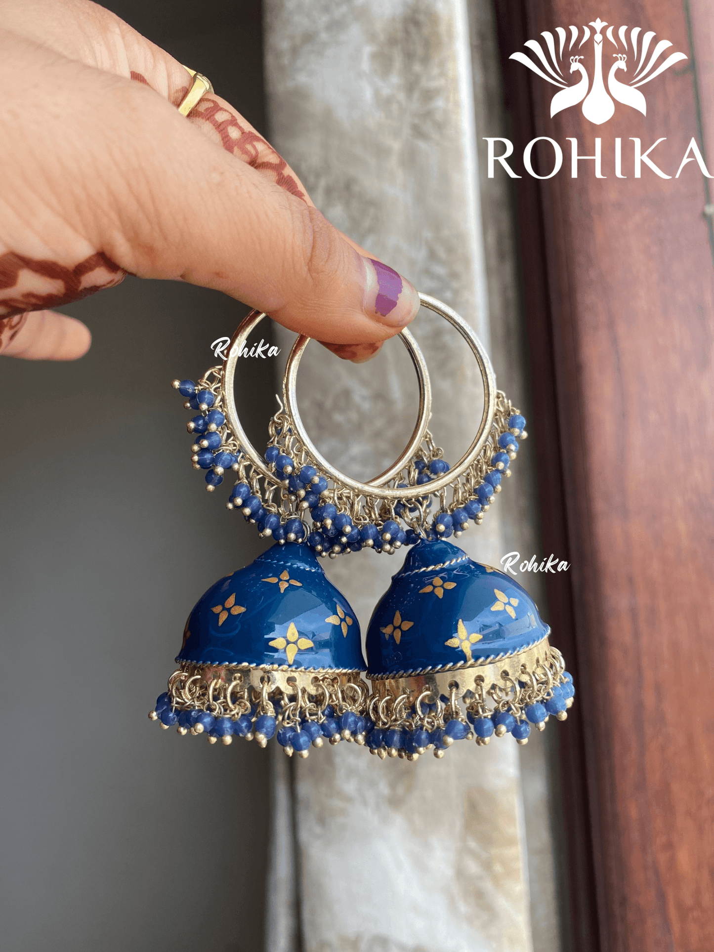 Charu jhumka bali earrings - Blue - Rohika Store