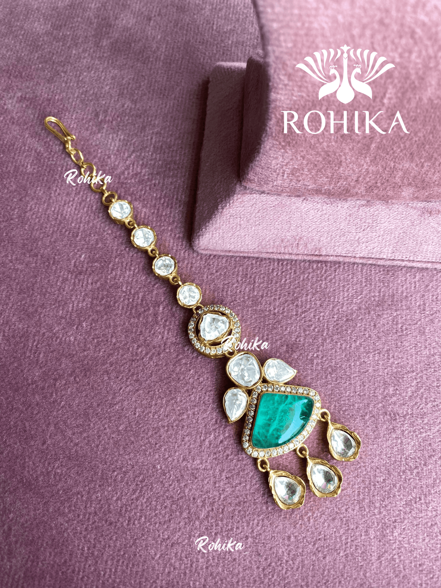 Polki kundan maangtikka (PLKM-004) - Mint green - Rohika Store
