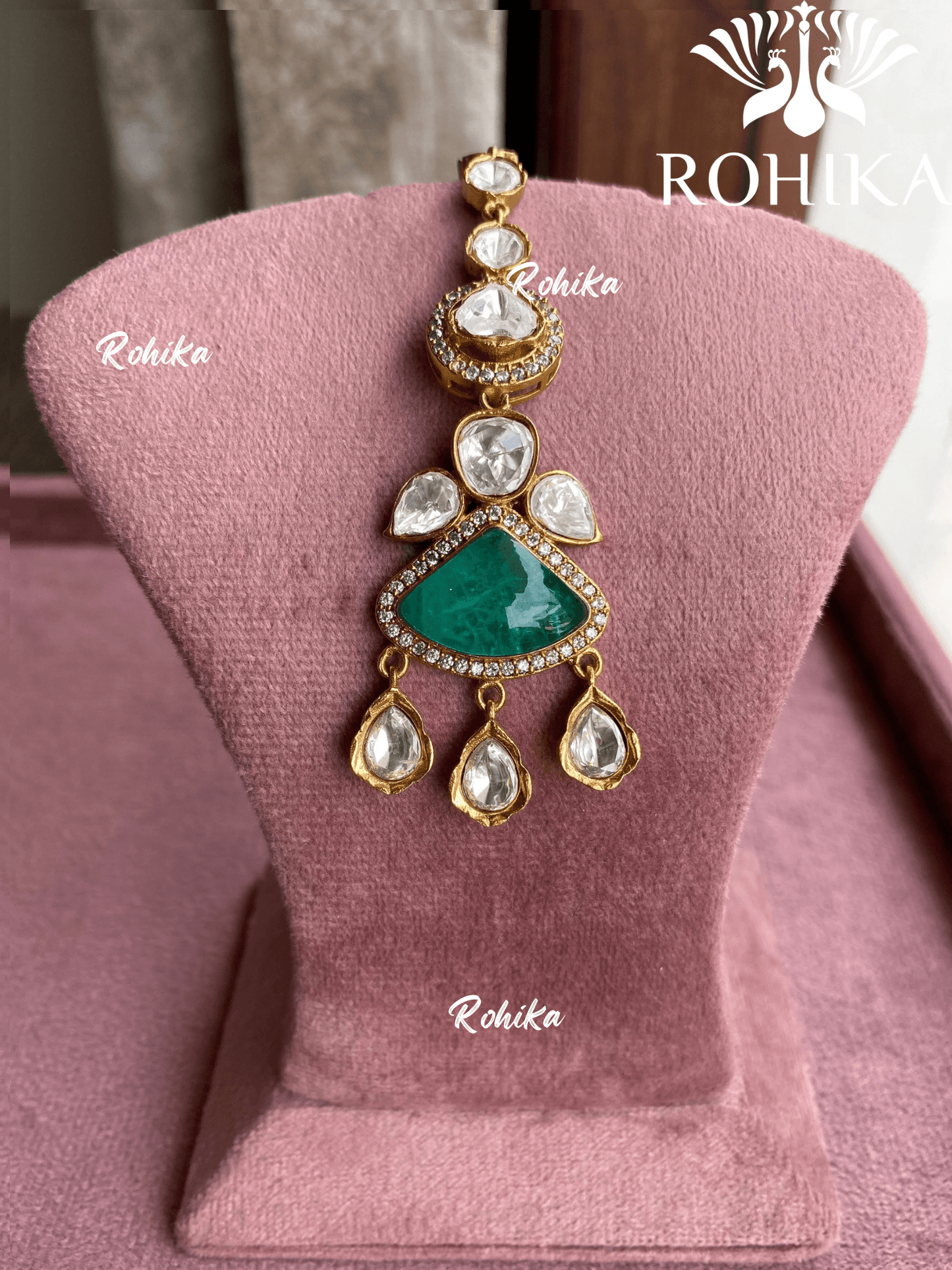 Polki kundan maangtikka (PLKM-004) - Mint green - Rohika Store