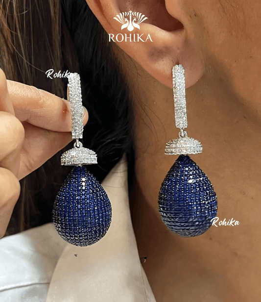 Mia american diamond earrings - Dark blue - Rohika Store