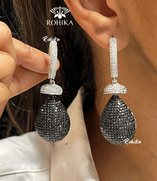 Mia american diamond earrings - Black - Rohika Store
