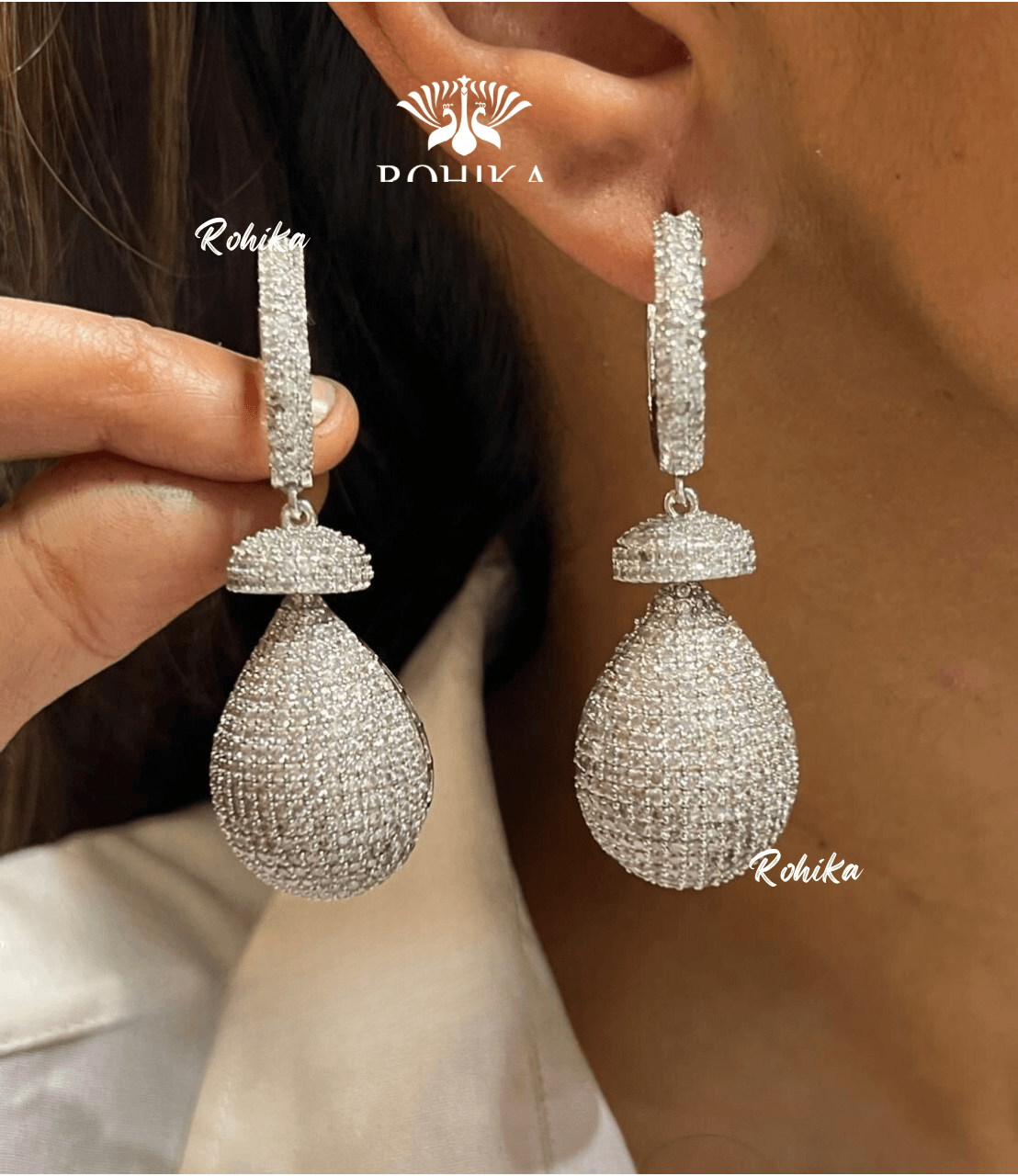 Mia american diamond earrings - Silver - Rohika Store