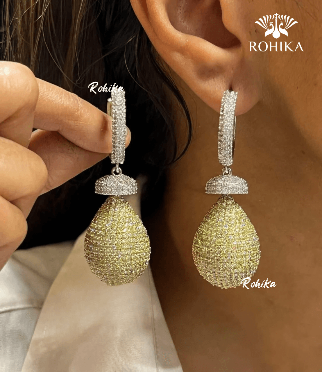 Mia american diamond earrings - Golden - Rohika Store