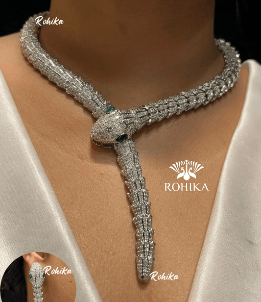 Serpenti american diamond necklace - Green - Rohika Store