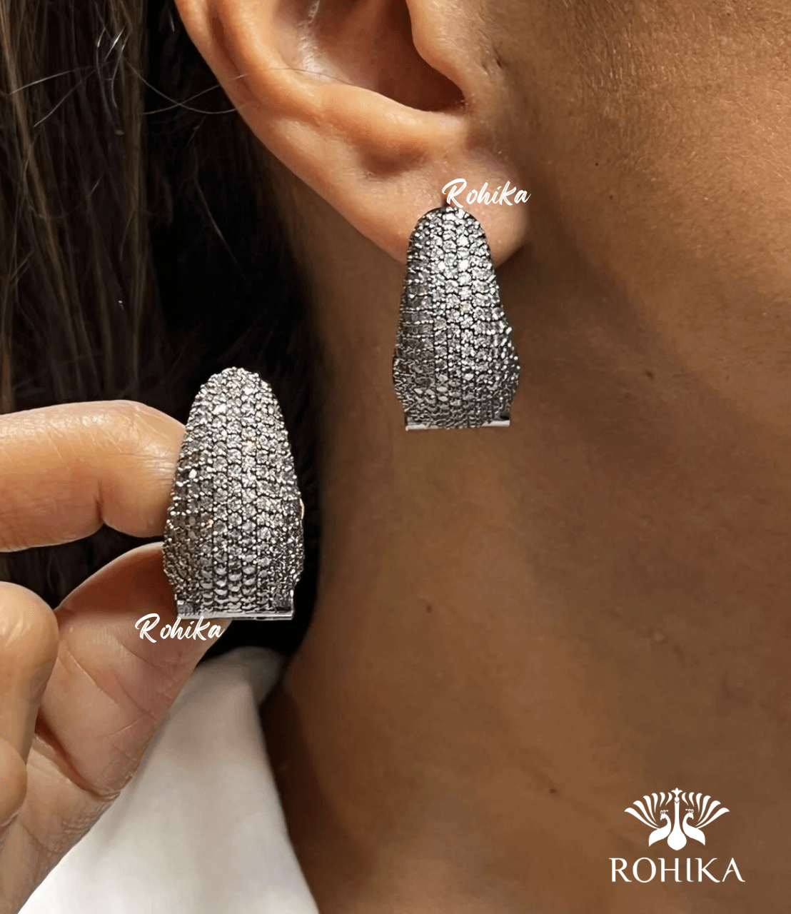 Alice american diamond earrings - silver - Rohika Store