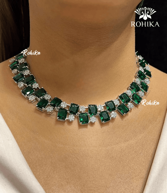 Hiza american diamond necklace - Dark green - Rohika Store