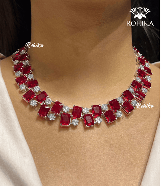 Hiza american diamond necklace - Red - Rohika Store