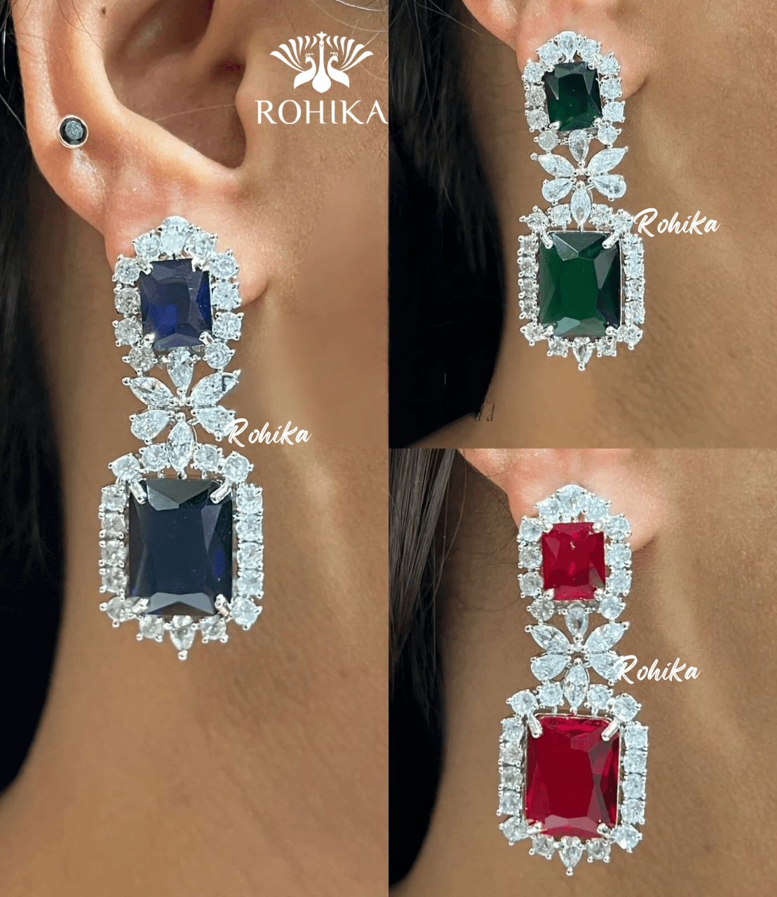 Isla american diamond necklace - Red - Rohika Store