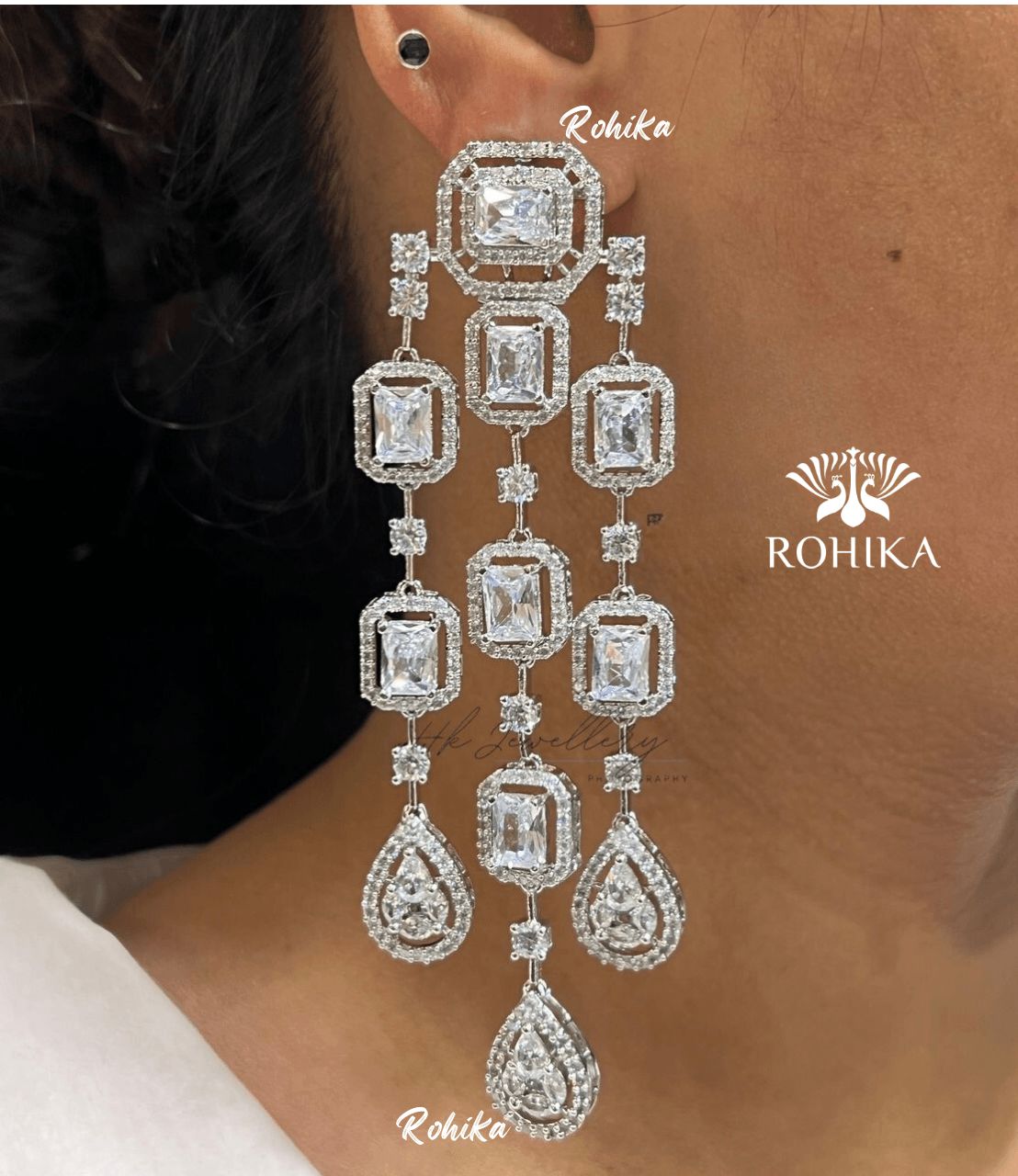 Daisi american diamond earrings - White - Rohika Store