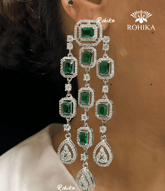 Daisi american diamond earrings - Dark green - Rohika Store