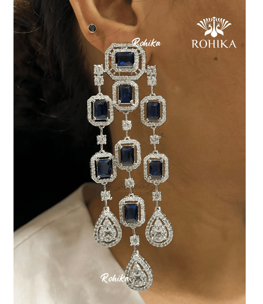 Daisi american diamond earrings - Dark blue - Rohika Store