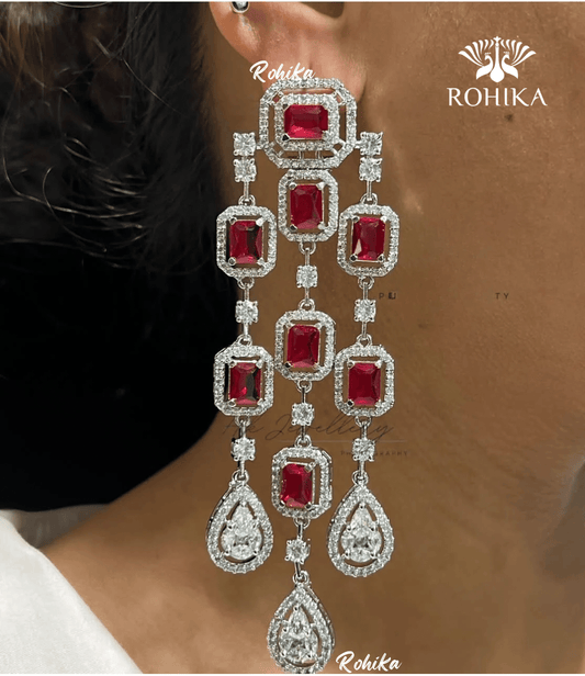 Daisi american diamond earrings - Red - Rohika Store