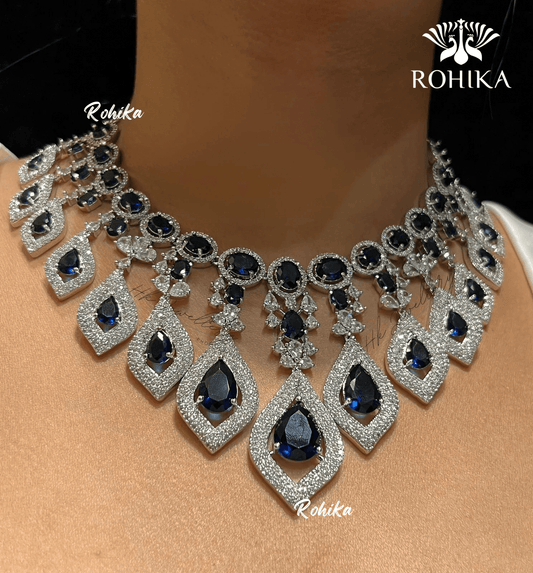 Penny american diamond necklace - Dark blue - Rohika Store