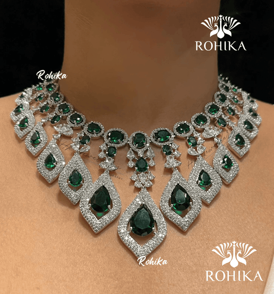 Penny american diamond necklace - Dark green - Rohika Store
