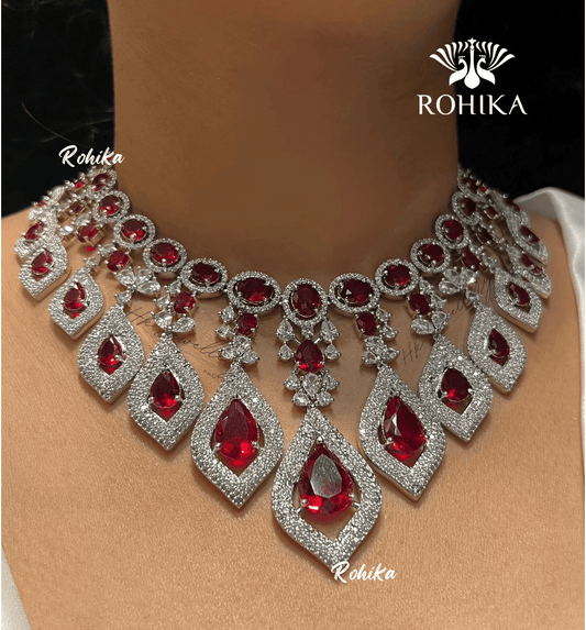 Penny american diamond necklace - Red - Rohika Store