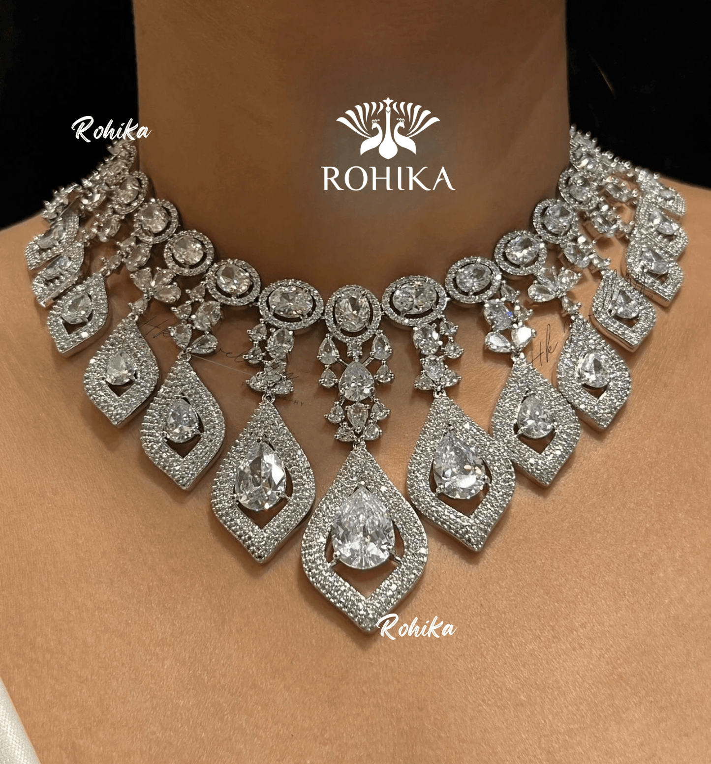 Penny american diamond necklace - White - Rohika Store